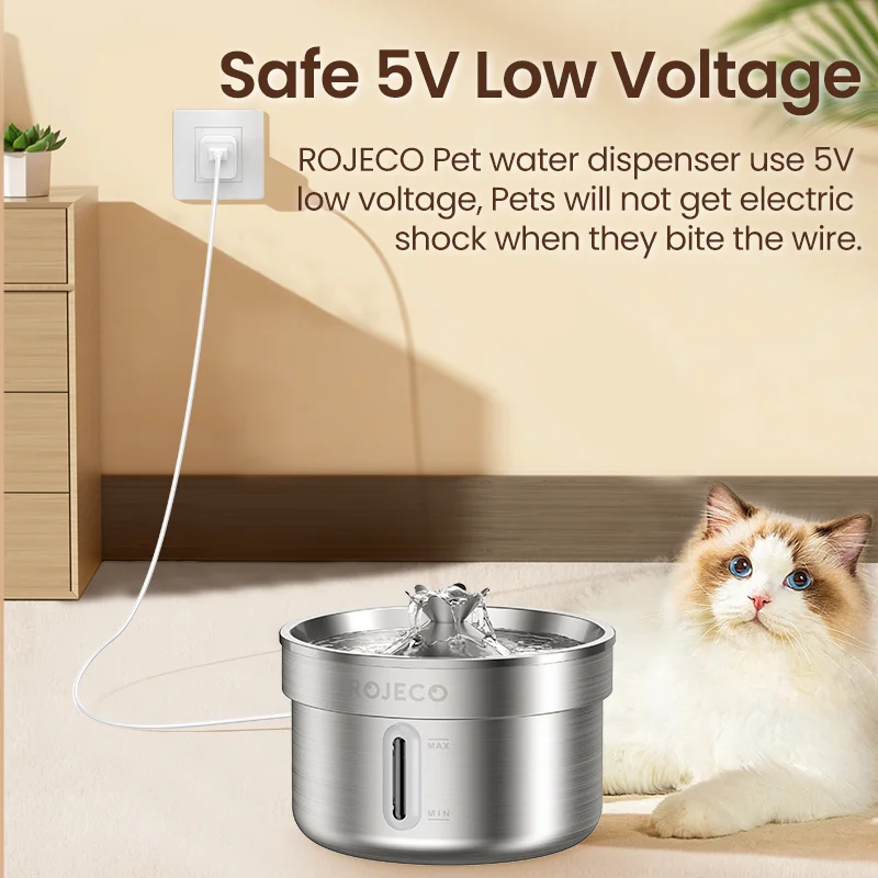 ROJECO Stainless Steel Pet Water Fountain Automatic Cat Drinking Fountain for Pet Dogs Drinker Rechargeable Pet Water Purifier