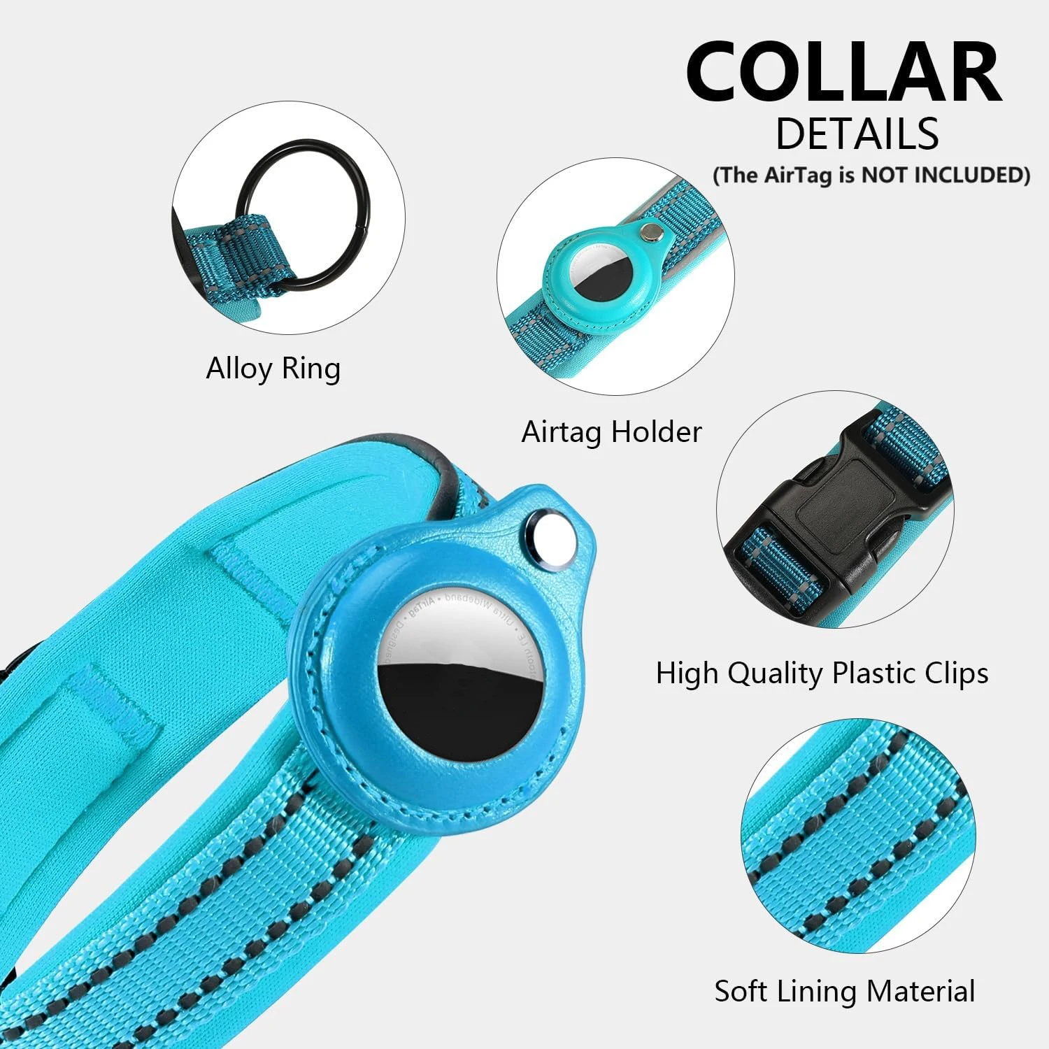 Collar reflectante para perros AirTag, Collar para perros resistente con soporte AirTag ajustable, accesorios para perros pequeños, medianos y grandes - imagen 4