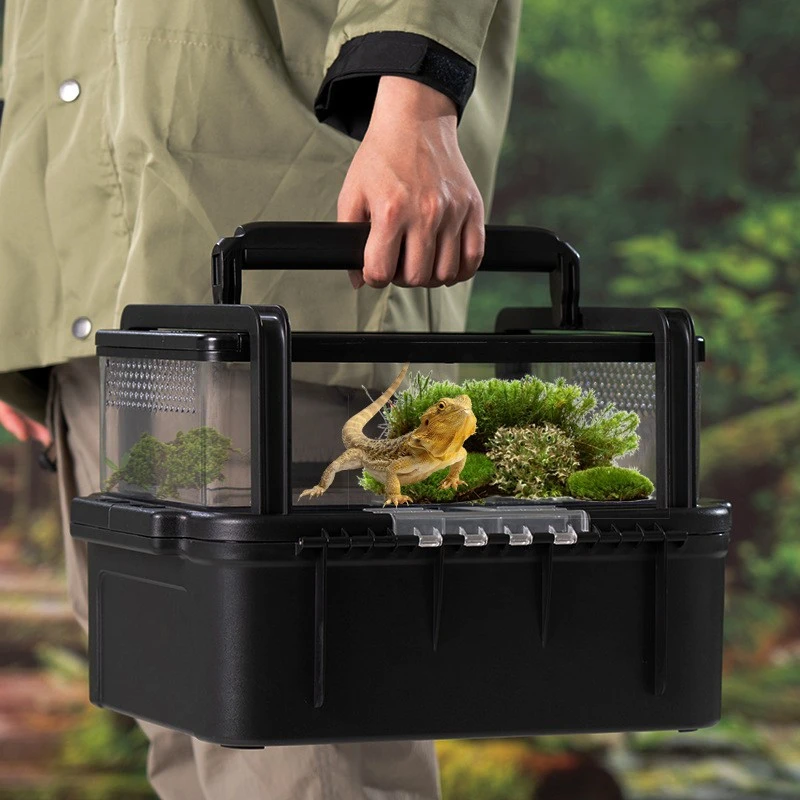 Jaula grande para transporte de lagarto Gecko al aire libre, tarántula para reptiles, jaula antifuga para llevar hámster, productos para cajas de serpientes de animales pequeños - imagen 2