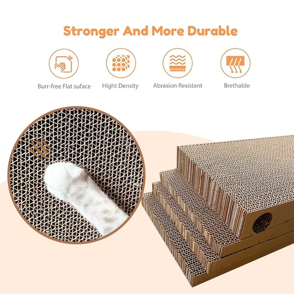 Rascador para gatos, 4 paquetes en 1, caja de cartón, almohadilla para rascar gatos para gatos y gatitos de interior, almohadilla para rascar gatos para proteger muebles, L - imagen 5