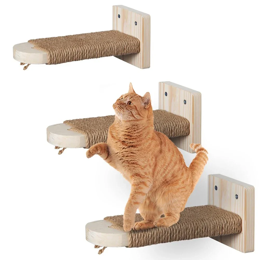 Escalera de madera para gatitos con cuerda de Sisal, escalones de pared para gatos, poste rascador para gatos, tablero rascador para gatos, muebles para mascotas - imagen 3