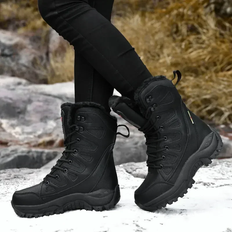 Botas de moto súper cálidas Para Mujer, Zapatos de plataforma de felpa, a media pantorrilla, talla grande 36-46, Invierno - imagen 2
