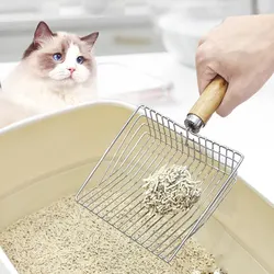 Pala de acero inoxidable con mango para arena de gato/perros pequeños