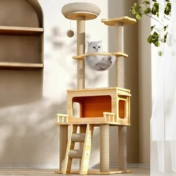 Torre de madera para gatos - árbol rascador y cama para gatitos