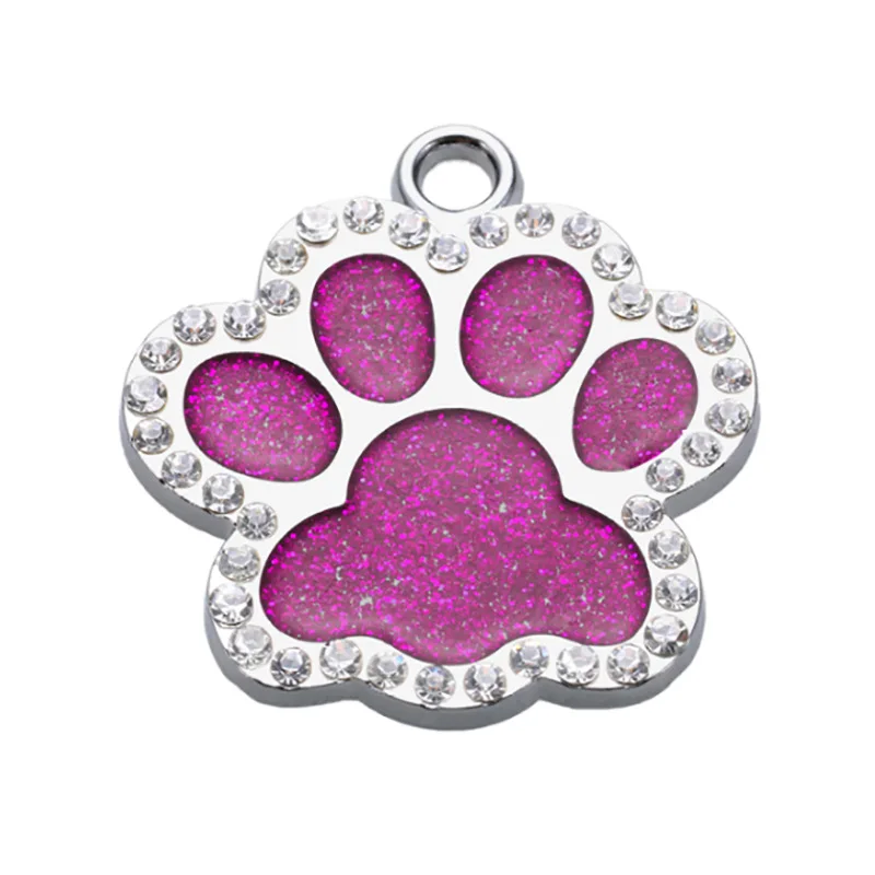 Etiquetas de Metal con diamantes de 20 piezas para perros pequeños y gatos, accesorio de identificación con nombre de teléfono, colgante de pata brillante para Collar de perro - imagen 4