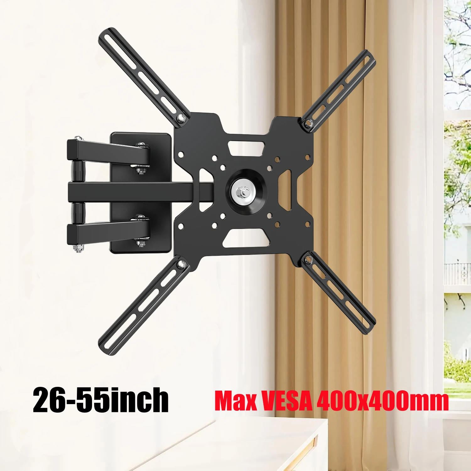 Soporte de pared para TV Full Motion para pantalla de 26-55 pulgadas, soporte para TV, soporte de montaje en pared con extensión, inclinación, giratorio, máximo VESA 400x400 mm