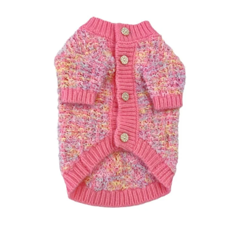 Suéter colorido de otoño e invierno para mascotas, cárdigan de punto de hilo de mariposa grueso, suéter para perros y gatos, abrigo de peluche para perros pequeños - imagen 5
