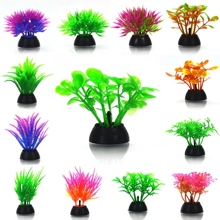 Decoración de plantas de acuario de plástico artificial, adorno de paisaje de algas marinas verdes para pecera, vegetación de plástico para hábitat de reptiles