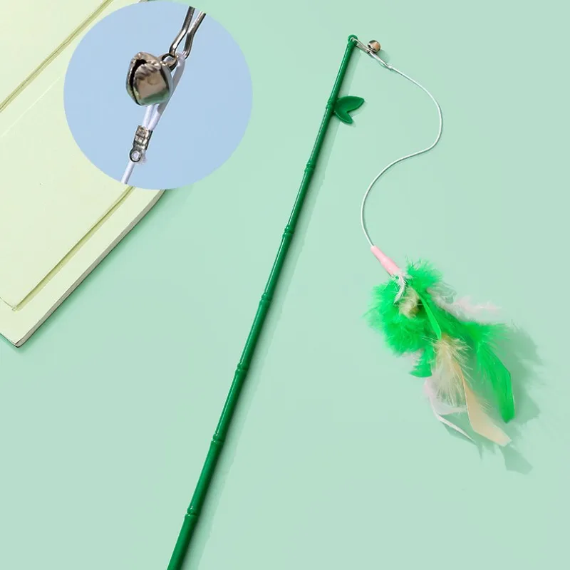 Juguete para gatos, juguetes de plumas para gatos, palo resistente a mordeduras, juguete para gatos con campana, divertidos juguetes interactivos para gatos, suministros para mascotas - imagen 3