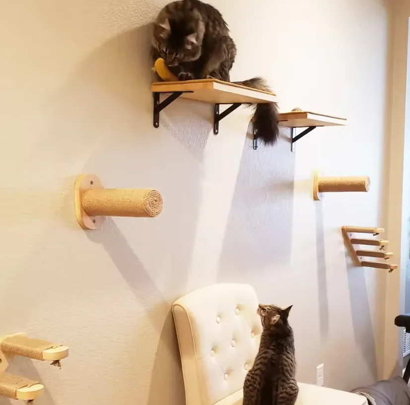 Escalera para subir y trepar para gatos – Madera y sisal, se monta en pared - imagen 2