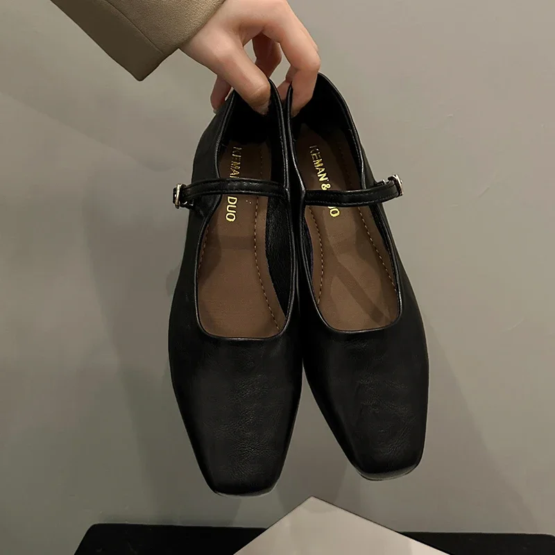 Zapatos individuales Mary Jane, zapatos de tacón grueso, elegantes, clásicos, Retro, punta cuadrada, cómodos, suaves, de corte poco profundo, zapatos de tacón bajo para mujer - imagen 3
