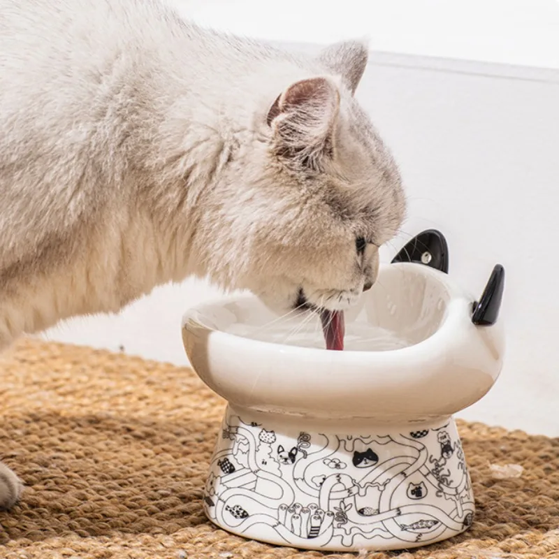 Cuencos de cerámica para gatos, cuenco protector de columna Cervical para comida de mascotas, alimentador para cachorros y gatitos, contenedor de agua, vajilla para perros, platos antitumbles - imagen 4