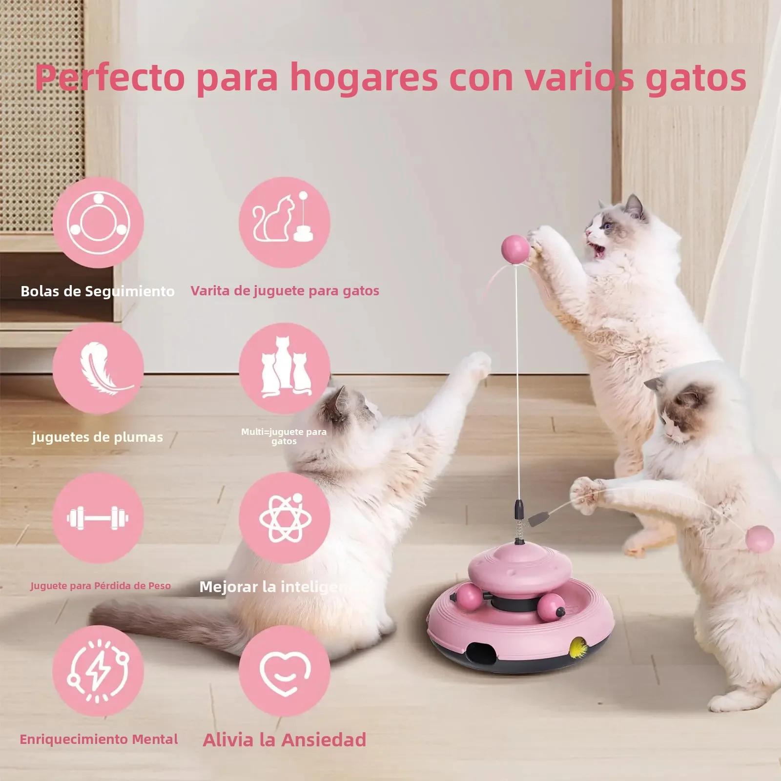 Juguete interactivo 3 en 1 para gatos de interior, varita rompecífica, pista de pelota y juego Whack-a-Mole, no necesita baterías resistentes - imagen 4