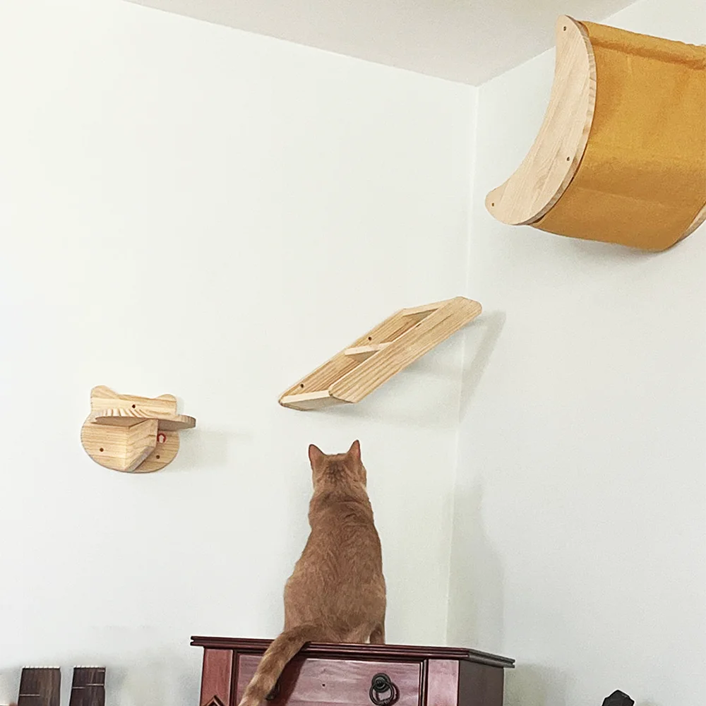 Muebles de pared para gatos, hamaca para gatos montada en la pared, juego de pedales, cama para gatos en forma de luna, escaleras de sisal adecuadas para gatos para escalar, descansar y jugar
