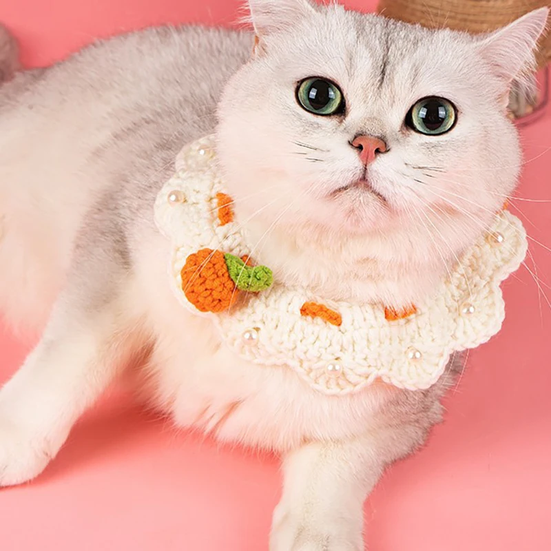 Lindo Collar de punto para Gato, Collar ajustable hecho a mano para Gatos, Perros pequeños, Collar decorativo naranja para gatitos, accesorios para gatos - imagen 3