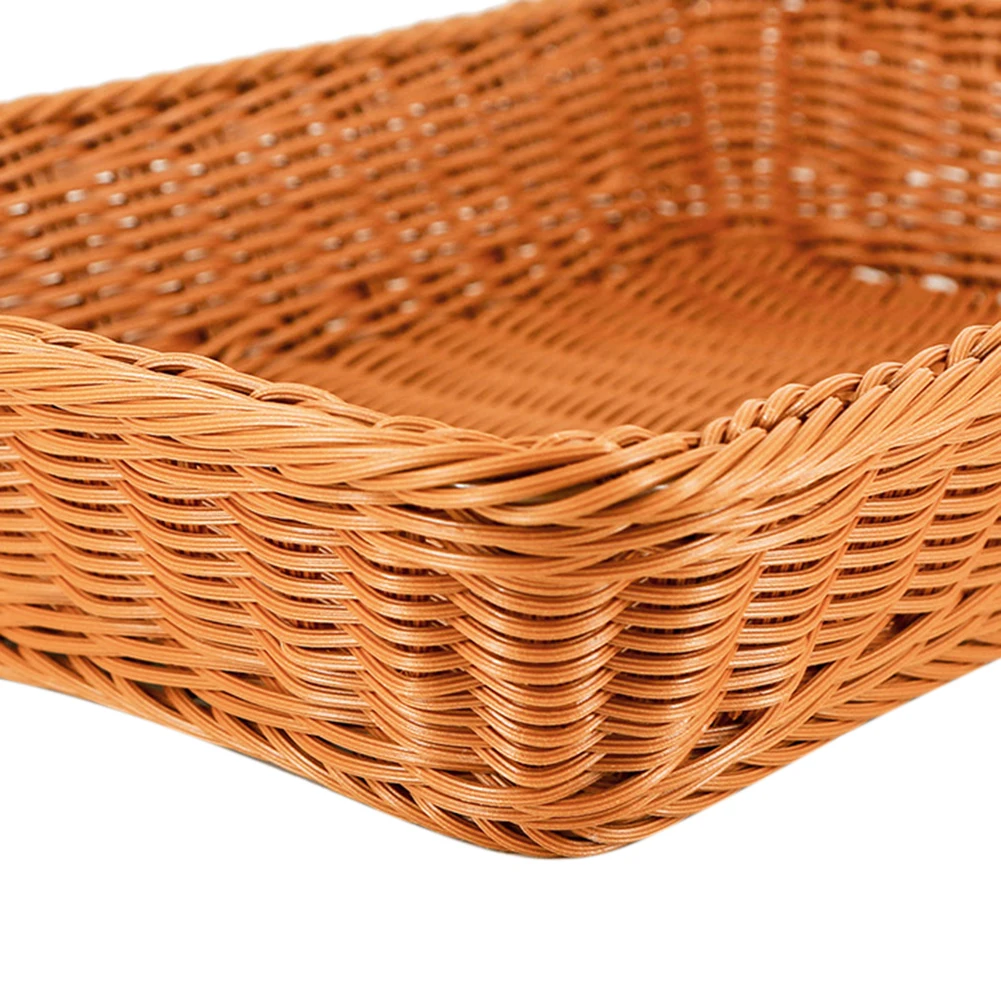 Cesta de pan tejida de ratán, cestas rectangulares para fruta, soportes para servir alimentos para verduras, hogar, cocina, restaurante, Picnic al aire libre - imagen 4