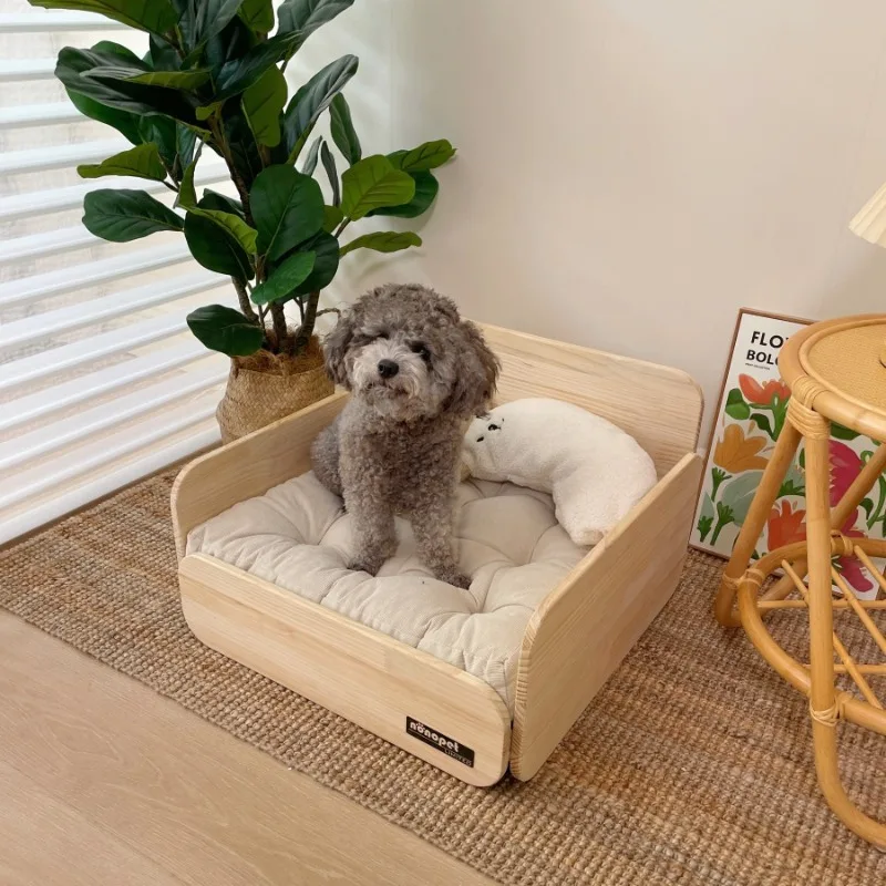 Sofá de madera para perros y gatos con estera extraíble, perrera pequeña para las cuatro estaciones, muebles para el hogar, suministros de cama suave de lujo para gatos - imagen 3