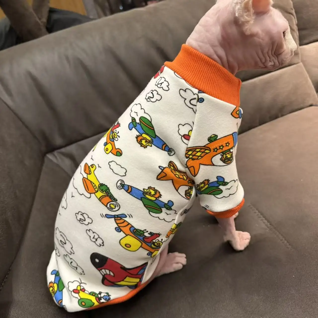 Abrigo polar de dibujos animados para ropa Sphynx en invierno, sudadera suave de helicóptero o gatitos, pijamas gruesos de otoño naranja para Devon Rex - imagen 3
