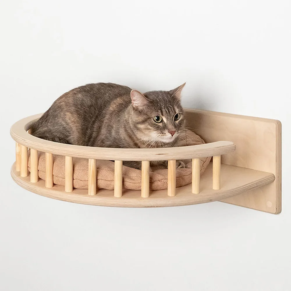 Estantes de madera montados en la pared para gatos con hamaca y estante de escalada, conjunto de muebles de árbol para gatos de interior para gatitos y gatos adultos - imagen 4