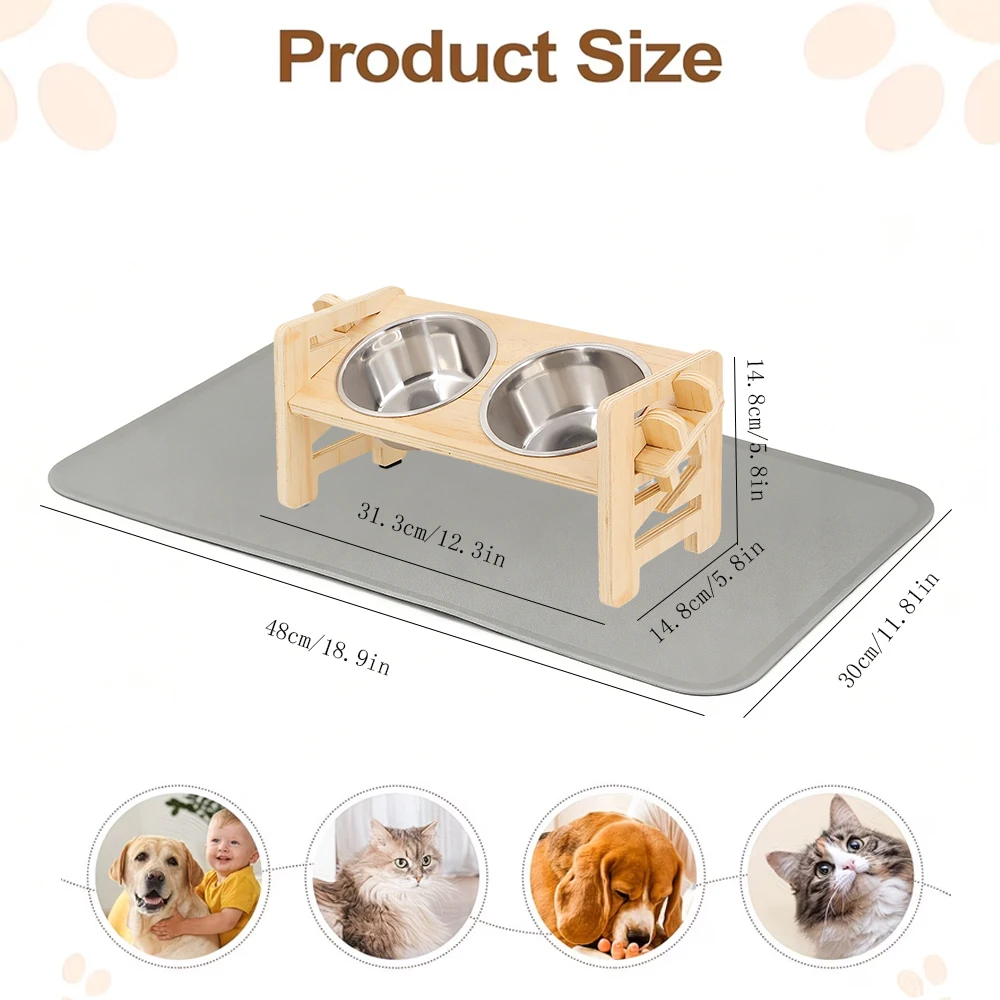 Soporte para comederos de gatos ajustable con tapete antiderrames - imagen 4