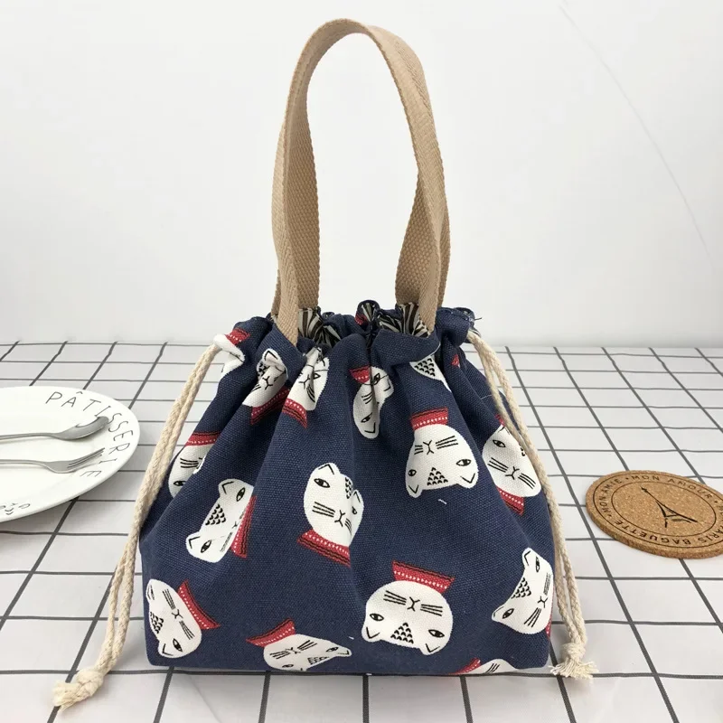 Bolso Bento japonés, bolsa de lona con cordón de dibujos animados de Anime, plegable, sostiene dos fiambreras - imagen 2