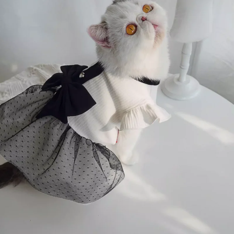 Ropa para perros pequeños, camiseta de verano para perros, falda para perros, vestidos Retro blancos y negros, disfraz para cachorros, ropa para Chihuahua Bichon - imagen 4