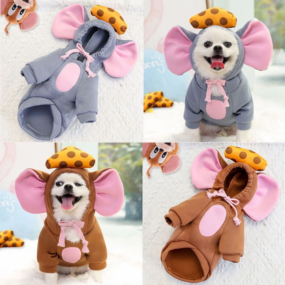 Disfraz de ratón para perro, ropa para mascotas, disfraz de Cosplay para fiesta, Sudadera con capucha para perros pequeños, gatos, abrigo para cachorros, suéter con capucha - imagen 5