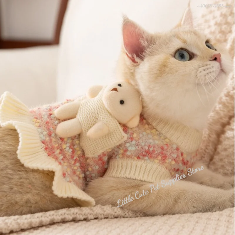 Suéter de peluche para perros pequeños, ropa cálida de invierno con estampado de cereza para mascotas, jersey de punto Bichon, ropa con estampado de fruta maltés