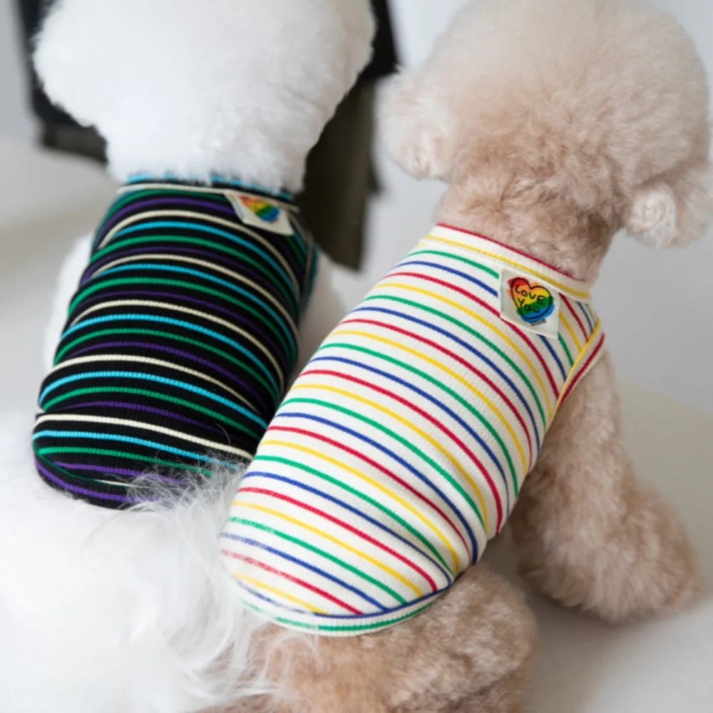 Ropa de otoño e invierno para mascotas, chaleco a rayas coloridas, ropa para perros, ropa de peluche, camisa Base para perros, ropa para cachorros, camisa para perros - imagen 4