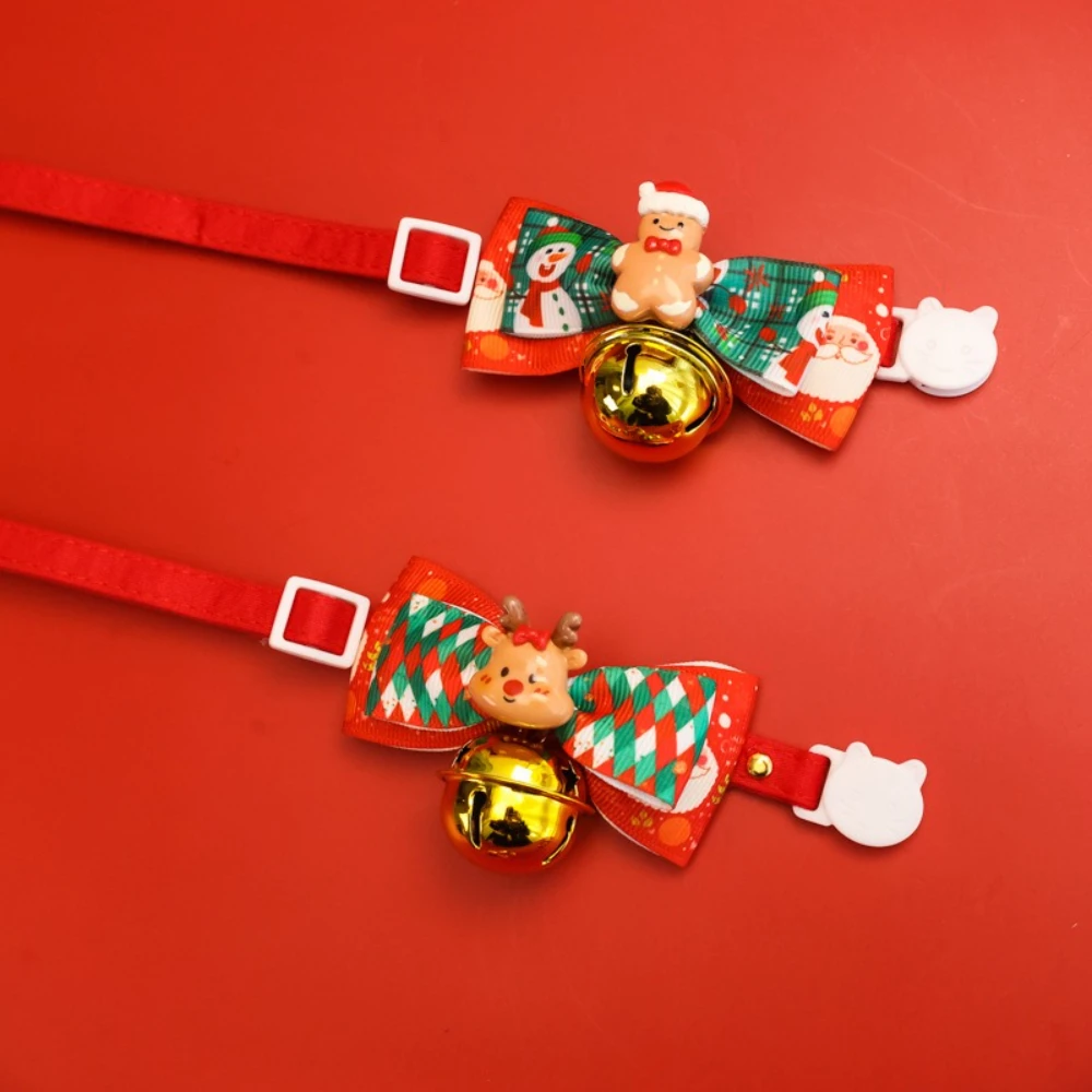 Collar de Navidad con lazo a cuadros y campana para perros y gatos - imagen 3