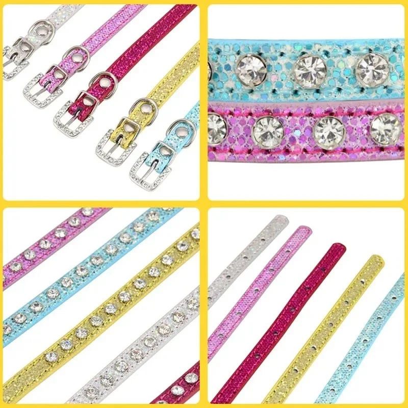 Collar para perro pequeño con diamantes de imitación, Collar ajustable de cuero PU para mascotas, Collar decorativo de lujo para gatito, cachorro, suministros para Chihuahua - imagen 3