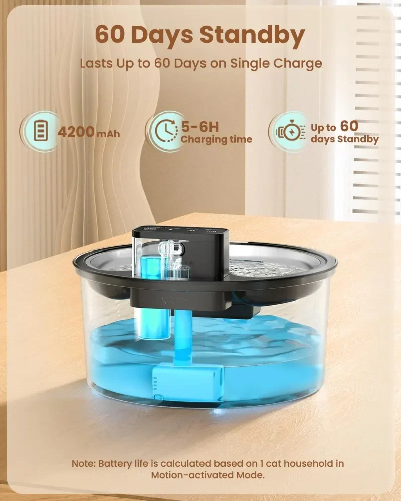 VOFORD-fuente de agua inalámbrico para gatos, recarga de 3,2l, Sensor automático, fuente de agua para perros de acero inoxidable, múltiples cuencos para beber para mascotas - imagen 4