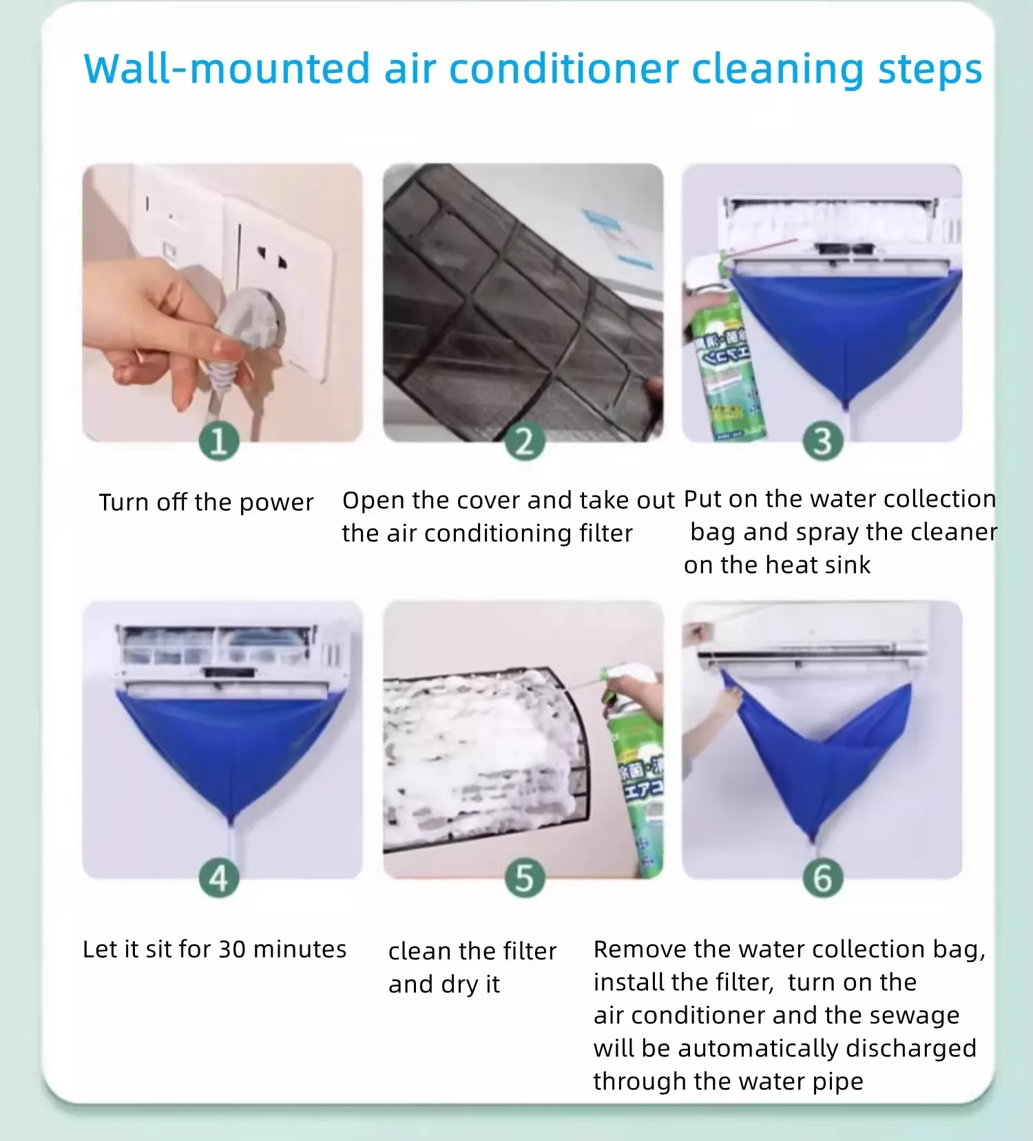 1 Juego de limpiador grueso, cubierta de limpieza de aire de codificación, bolsa de PVC con tubería de agua para el hogar, 1-1,5 P, herramientas de aire acondicionado colgantes divididas - imagen 5