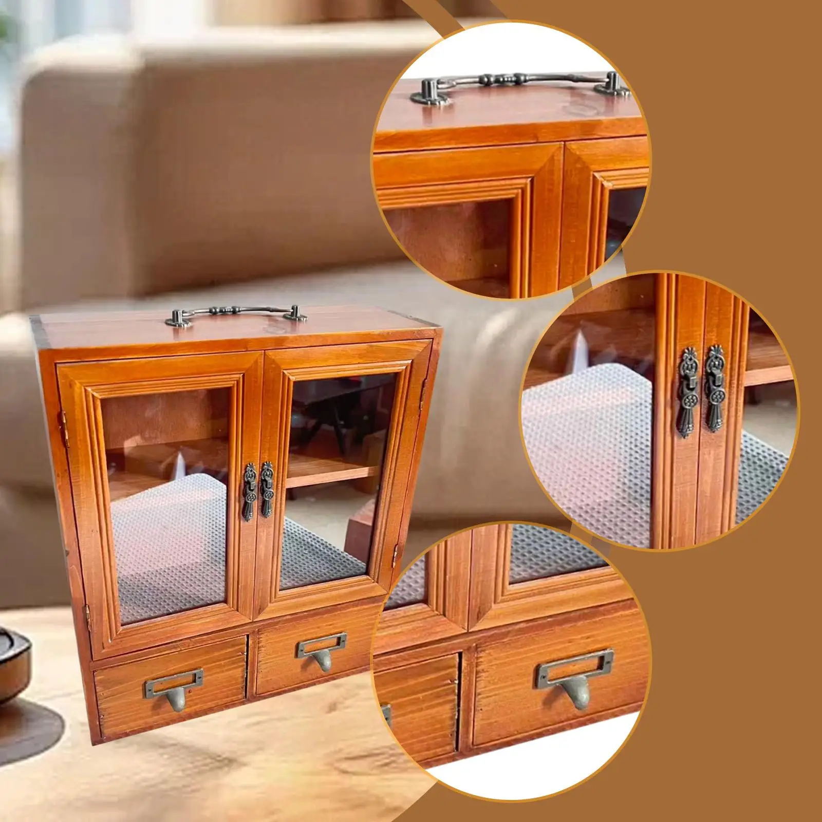 Desktop Organizer Drawer Organization Vintage Retro Storage Cabinet Showcase Display Cabinet for Perfume Tea Cups Dresser Office