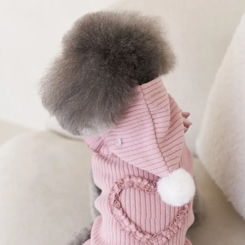 2025 1/Set de ropa de Navidad para mascotas, camisa de fondo de pana bonita de Año Nuevo para invierno, ropa gruesa a rayas para gatos, chaleco para mascotas + sombrero - imagen 3