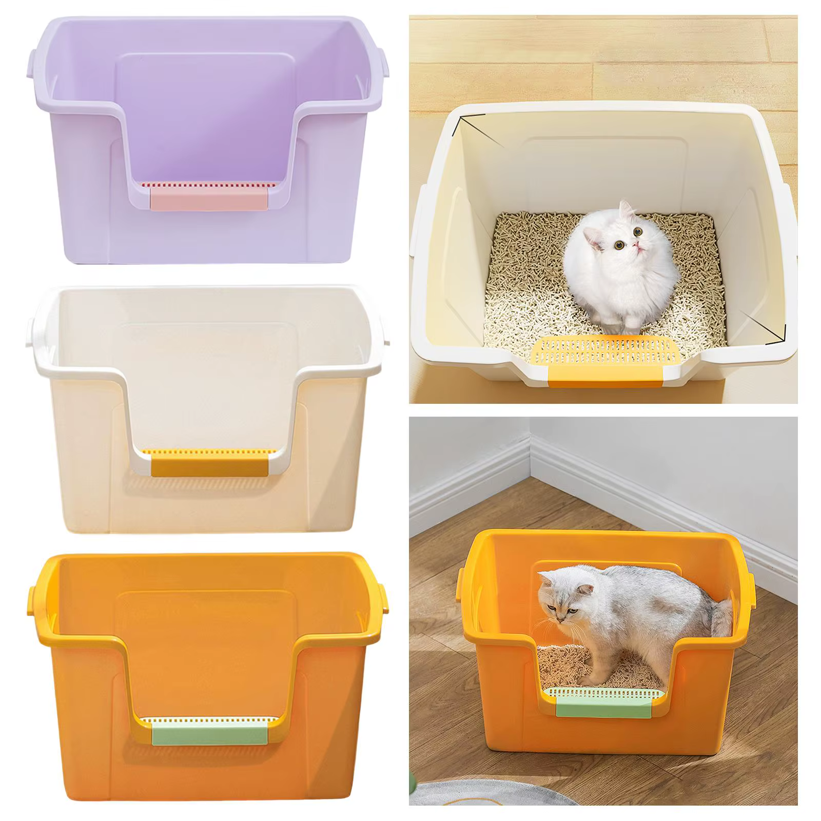 Caja de arena ergonómica para gatos con asas control del olor - imagen 5