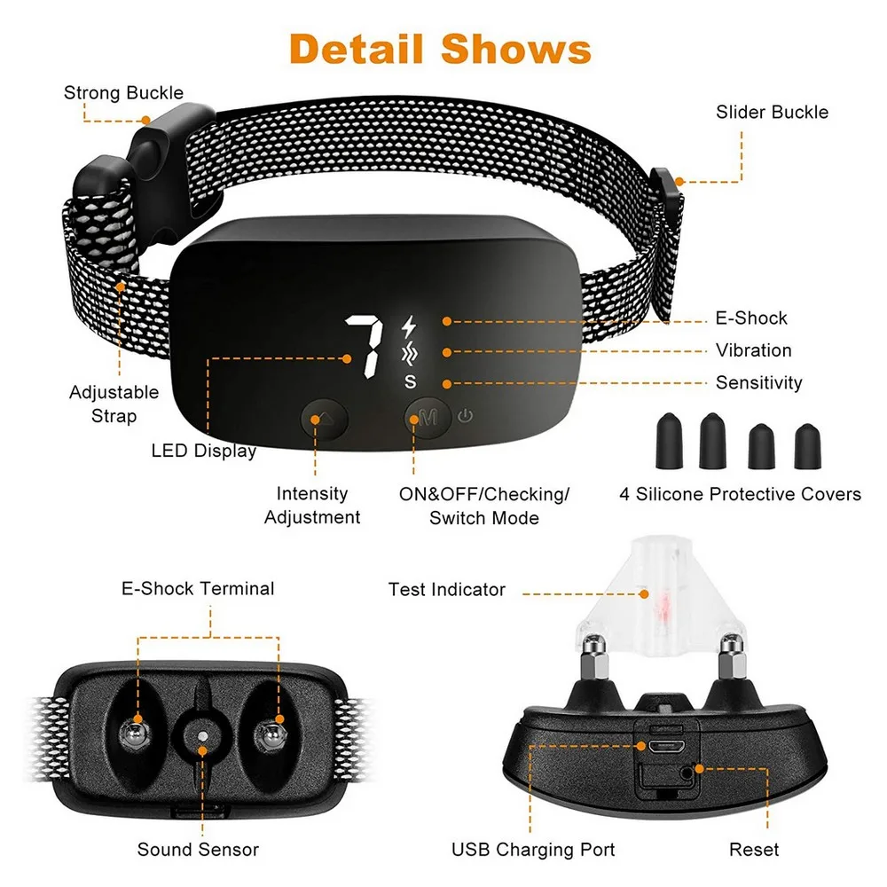 Collar inteligente para ladridos de perro, recargable, con 7 intensidades de sensibilidad ajustables, vibración de pitido inteligente - imagen 2