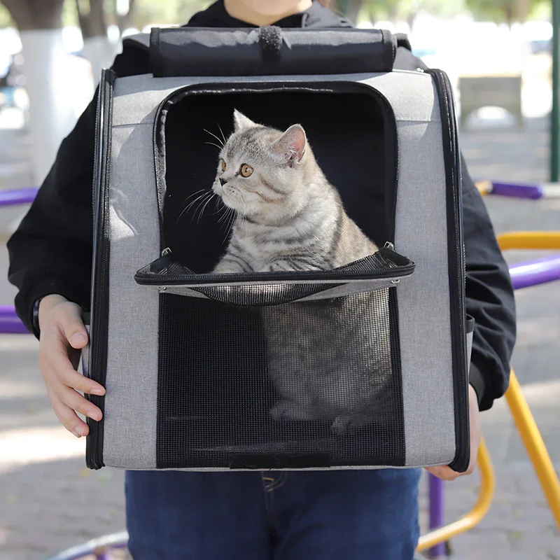 Mochila transportadora para gatos, bolso de hombro transpirable para gatitos y cachorros, mochila portátil para exteriores, suministros de transporte para mascotas - imagen 2