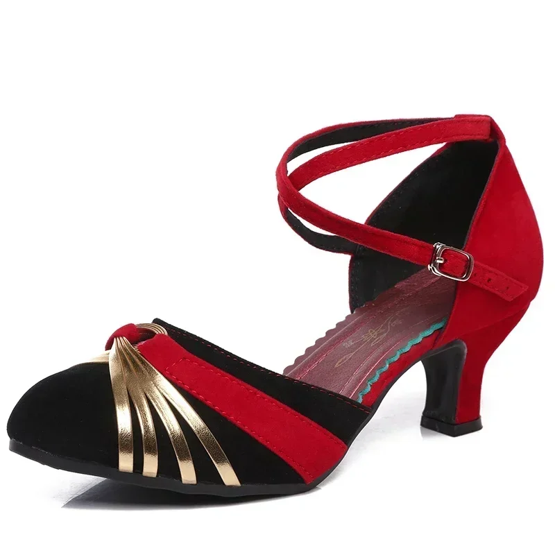 Zapatos de baile latino modernos de Amistad cuadrada para mujer, zapatos de baile plateados, tacones medianos altos para adultos, suela suave - imagen 5