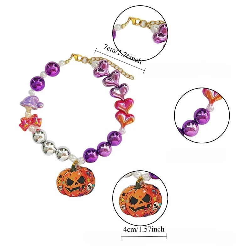 Collar ajustable para mascotas, perros y gatos, con perlas iridiscentes, abalorio de calabaza para gatos, perros, fiesta de princesa - imagen 4