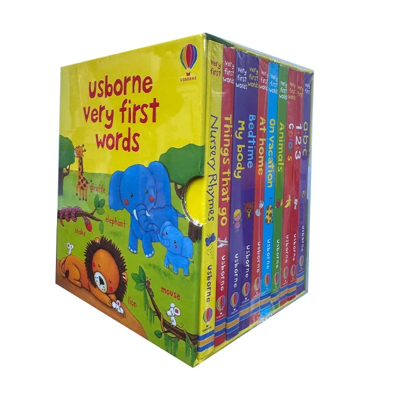 10 libros Usborne inglés cartón muy primeras palabras iluminación libros para niños