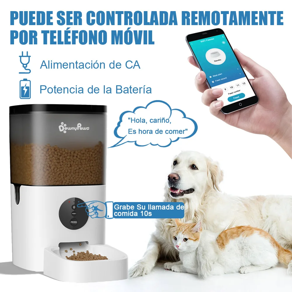 Alimentador automático para mascota, comedero lento de 4-6 l, para perros y gatos, dispensador de comida inteligente, WiFi y grabadora de voz, gran capacidad de sincronización - imagen 4