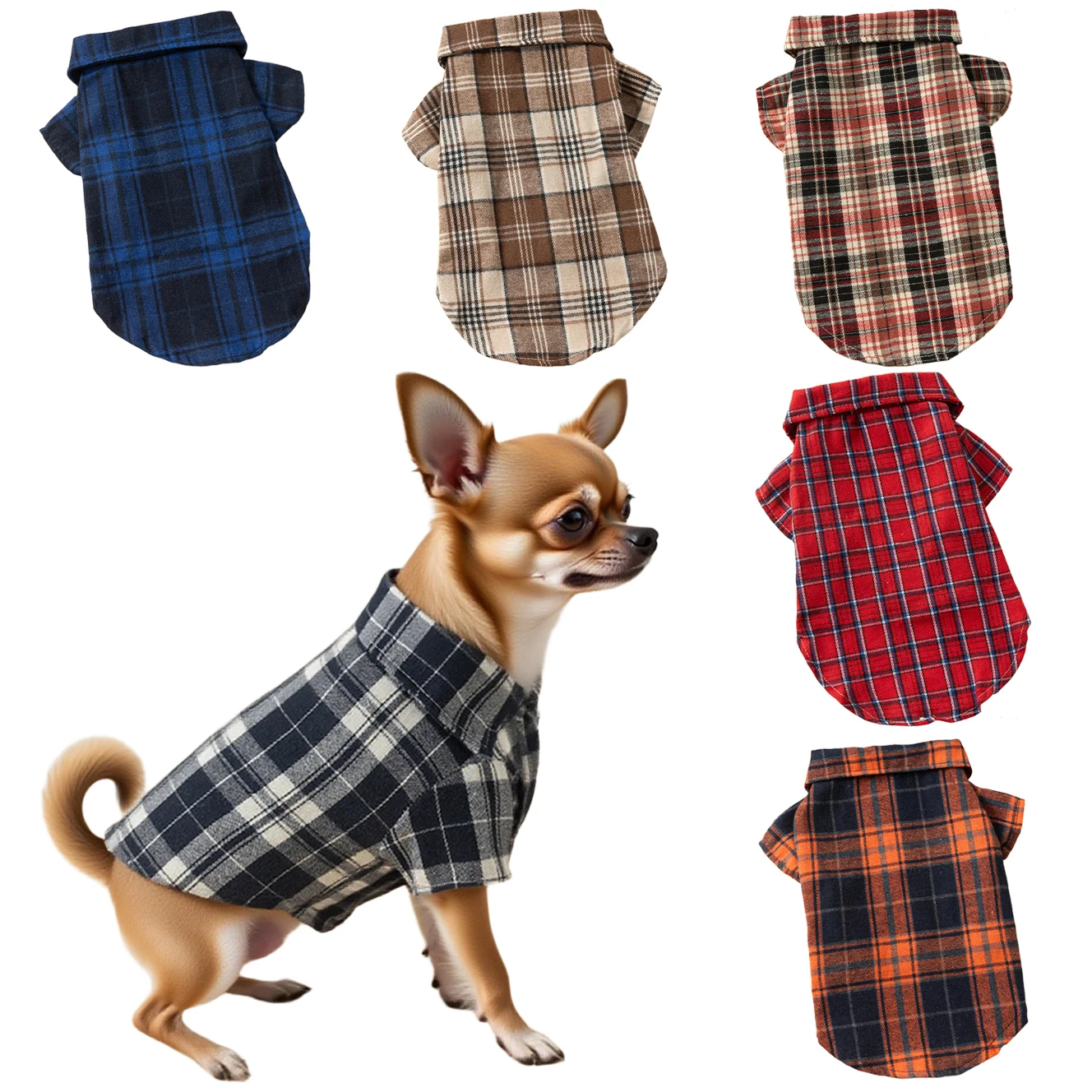 Camisa a cuadros de algodón para perros y gatos - Polito para todas las estaciones - imagen 4