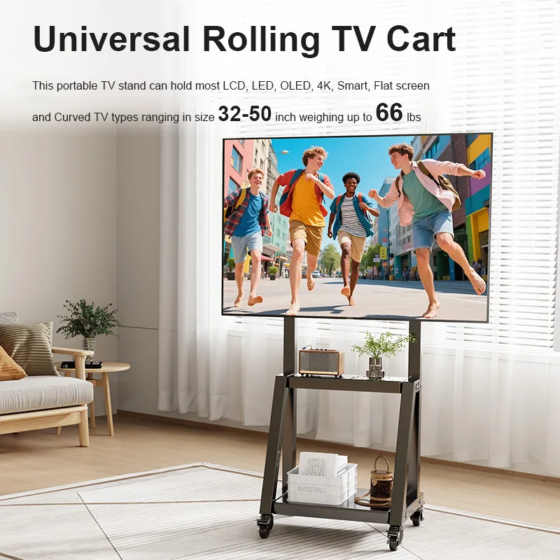 Soporte móvil para televisor con ruedas inclinable y altura ajustable - imagen 2