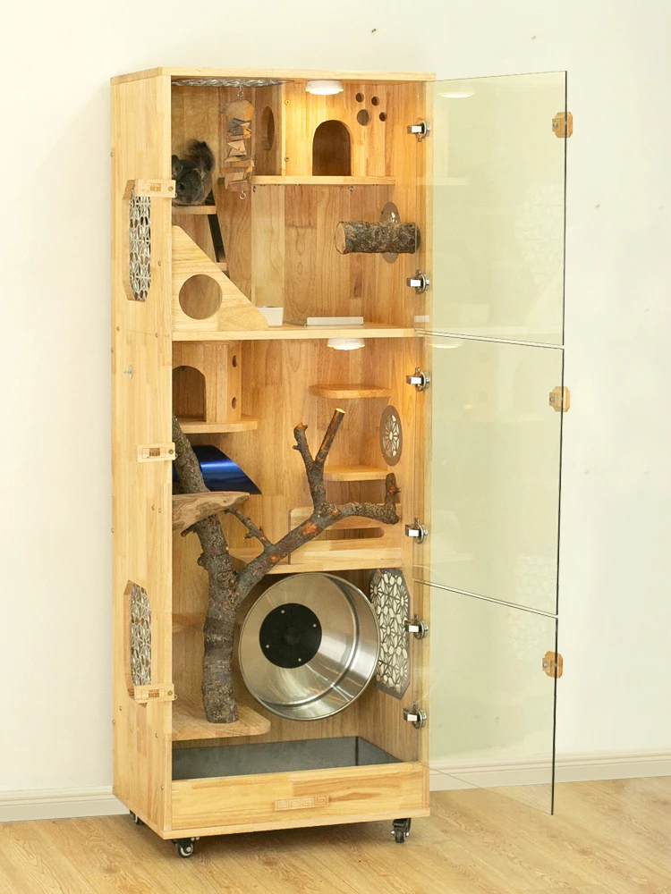 Casa de madera de Chinchilla de lujo, Villa, Castillo de gran tamaño, hogar para mascotas con gabinete, nido de hielo de madera maciza, jaula de refrigeración para el hogar - imagen 2