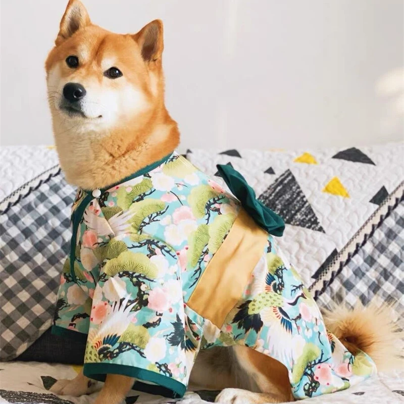 Ropa de estilo japonés para mascotas, Kimono para perros pequeños y medianos, disfraz de Shiba Inu Corgi, primavera y verano - imagen 4