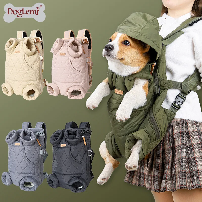 perros accesorios Bolsa de transporte gruesa para mascotas, mochila de pecho con correa portátil, manos libres, cálida, para gatitos y cachorros, invierno, nueva