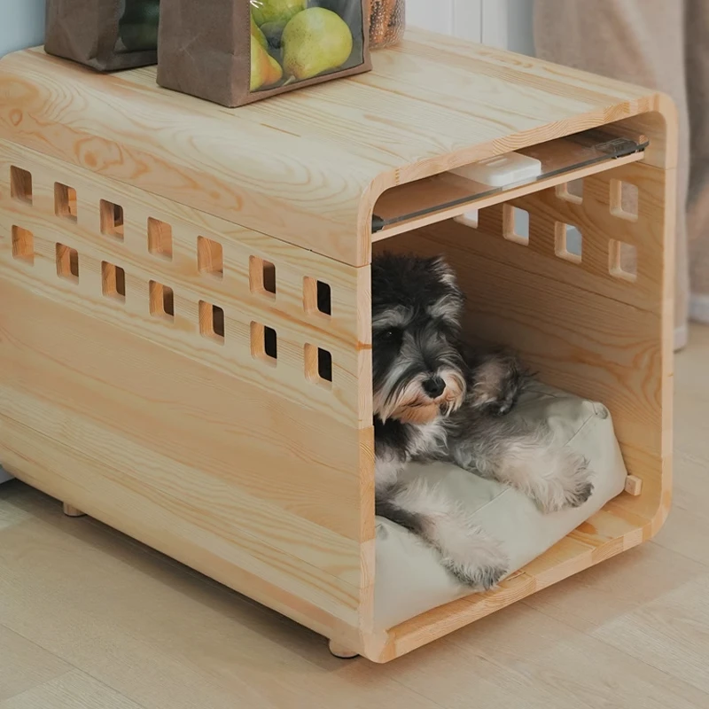 Casa de madera maciza con ventilación para perros y gatos, cama pequeña para interiores y exteriores, productos impermeables para mascotas, muebles, accesorios, mesa de noche - imagen 2