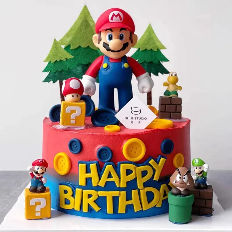 Super Marios Bros decoración de pasteles conjunto de muñecas Anime Luigi Yoshi PVC figura de acción juguete Baby Shower niños suministros de fiesta de cumpleaños regalo - imagen 4
