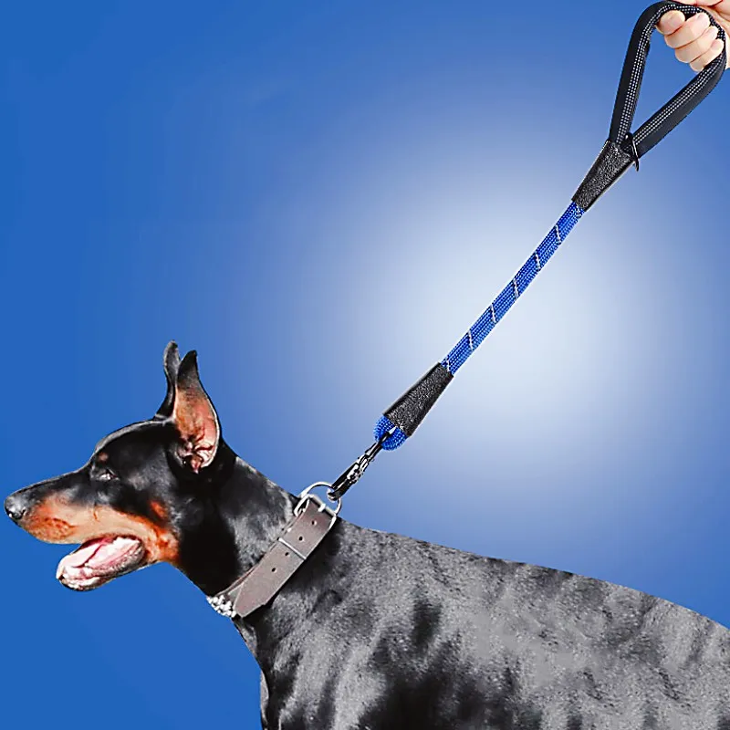 Correa para perro, correa corta para perros, correas reflectantes para caminar para perros grandes, cadena de nailon para mascotas, correas para perros con mango cómodo, cuerda de 62cm - imagen 2
